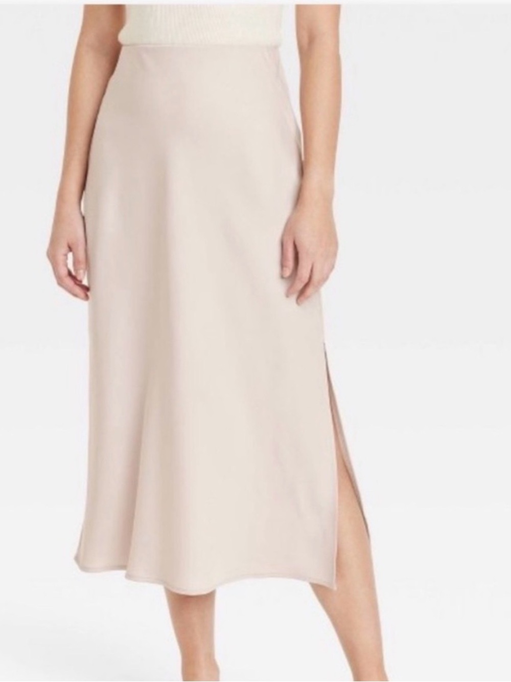 a new day Cream Midi Slip Skirt with Side Slit